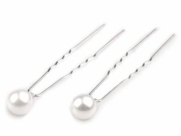Hairpin with pearl in white 2 pieces