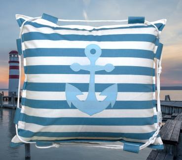 Decorative pillow by Rosa Linati with stripes and anchors Maritim Nordstyle Ambiente Allure Blue and White Pillowcase 100% cotton with pillow